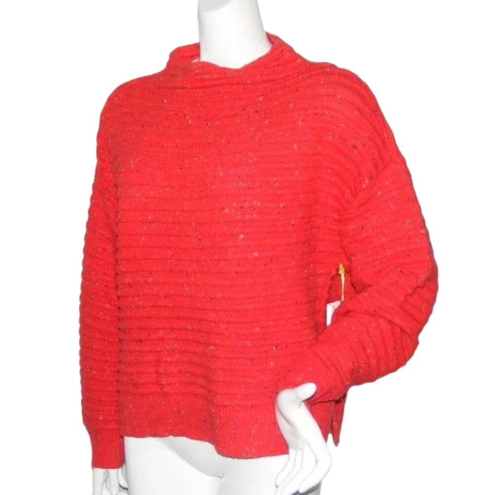 new CECE Sweater, XL, Red Ribbed, Mockneck Pullover, Flecked, Cotton-Acrylic - Picture 3 of 13
